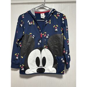 Mickey Mouse Jacket Size 7/8 Disney Blue Long Sleeve‎ Fleece Zip-Up Hoodie